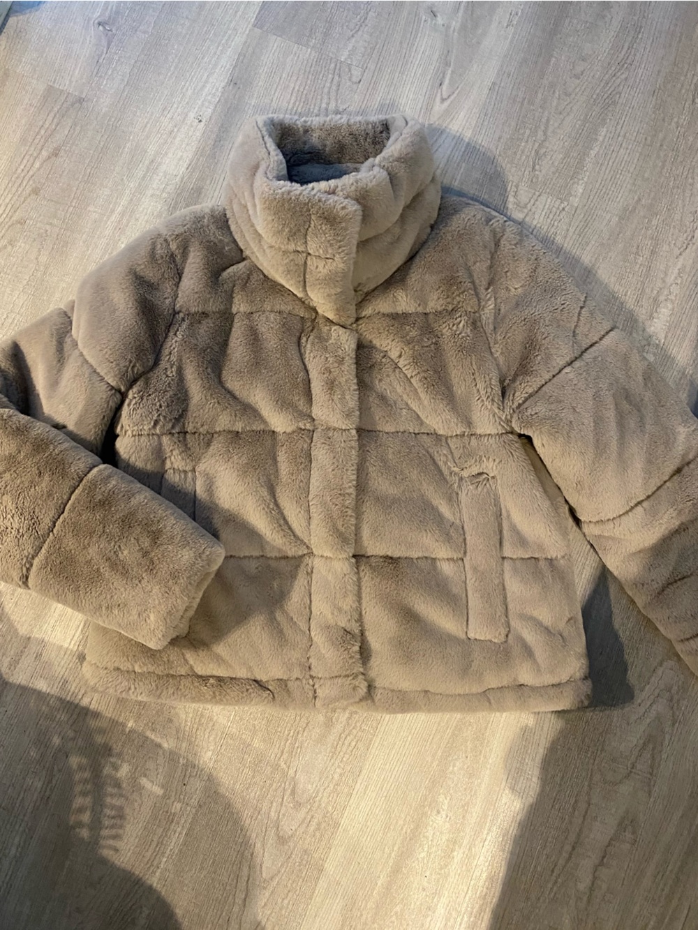 Abercrombie Plush Faux Fur Hooded Coat - Taupe